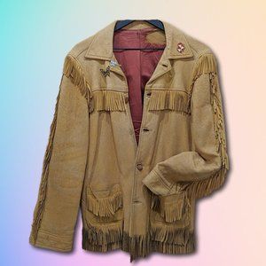 Vintage fringe tan leather jacket